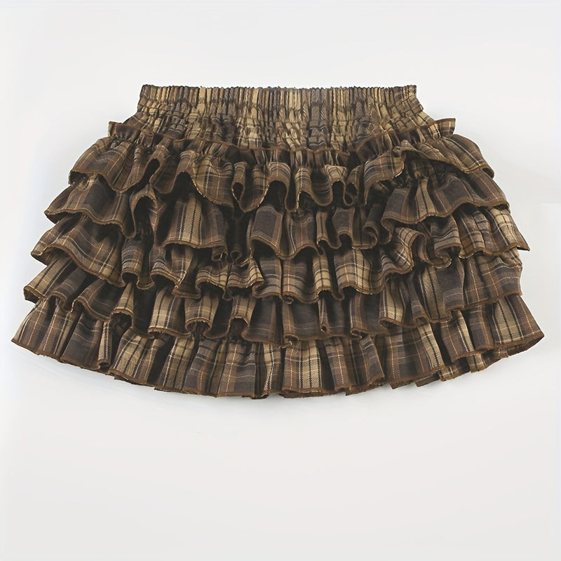 Brown Plaid Mini Skirt
