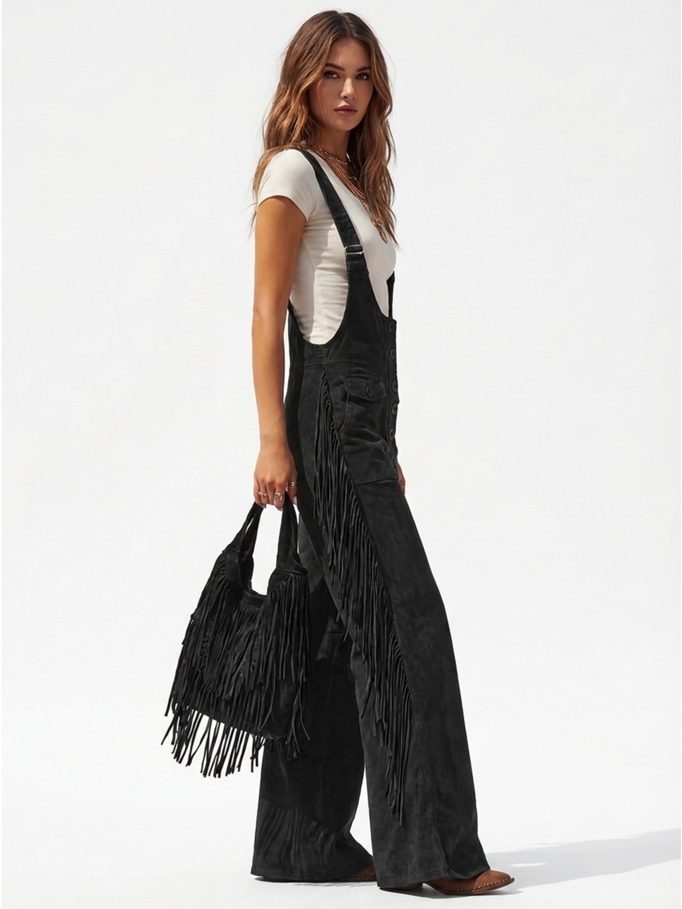 Fringe Detail Cargo Wide Leg Pants