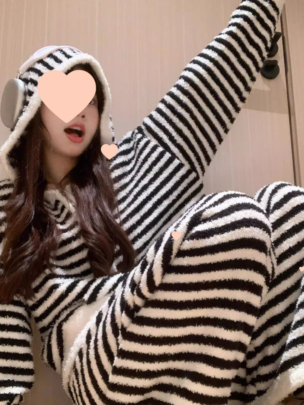 Winter Hooded Striped Pajama Set for Women, Cozy Wearable Loungewear