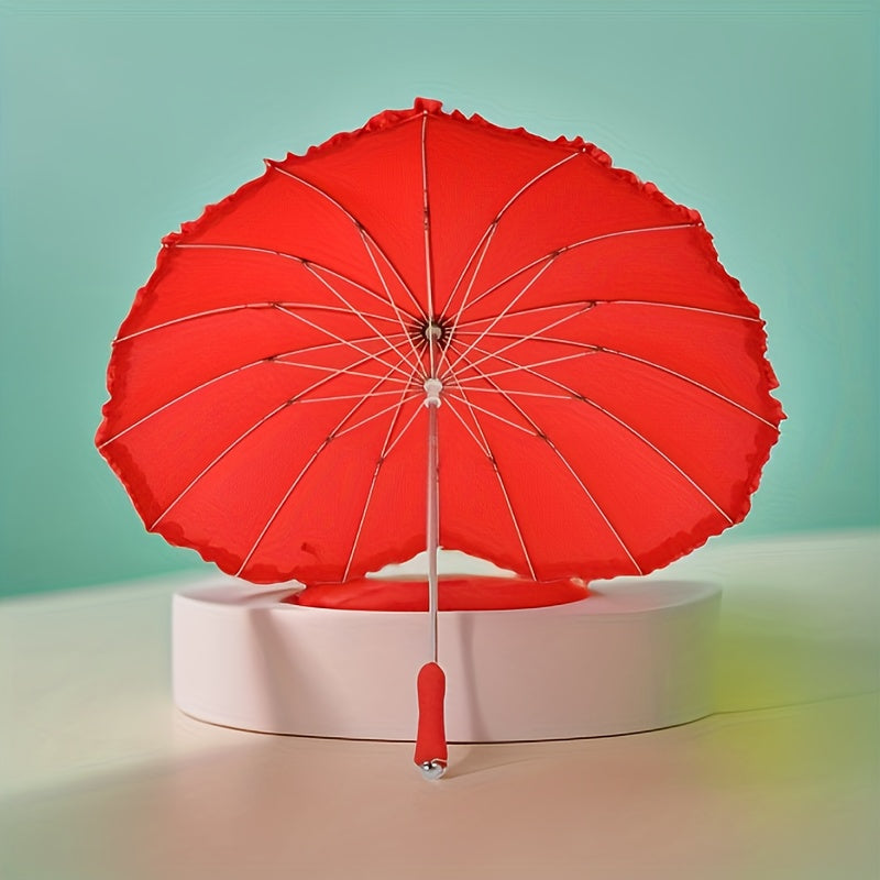 1pc Heart-Shaped Red Lace Umbrella with Floral Design - 16-Rib Manual Open/Close, Durable Plastic & Aluminum Alloy Frame, for Women, Perfect for Beach, Beach Umbrella