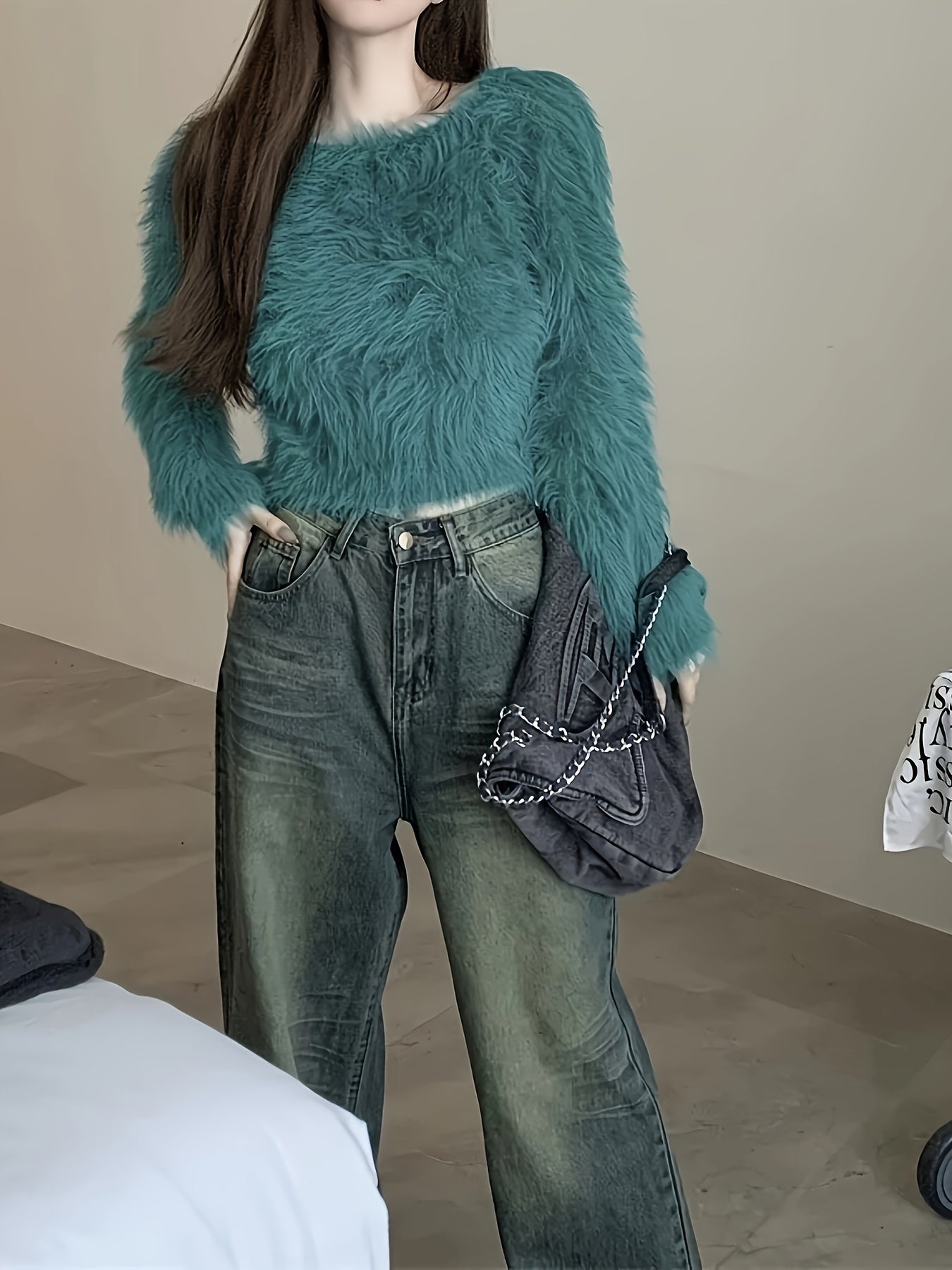 Off-Shoulder Plush Cardigan