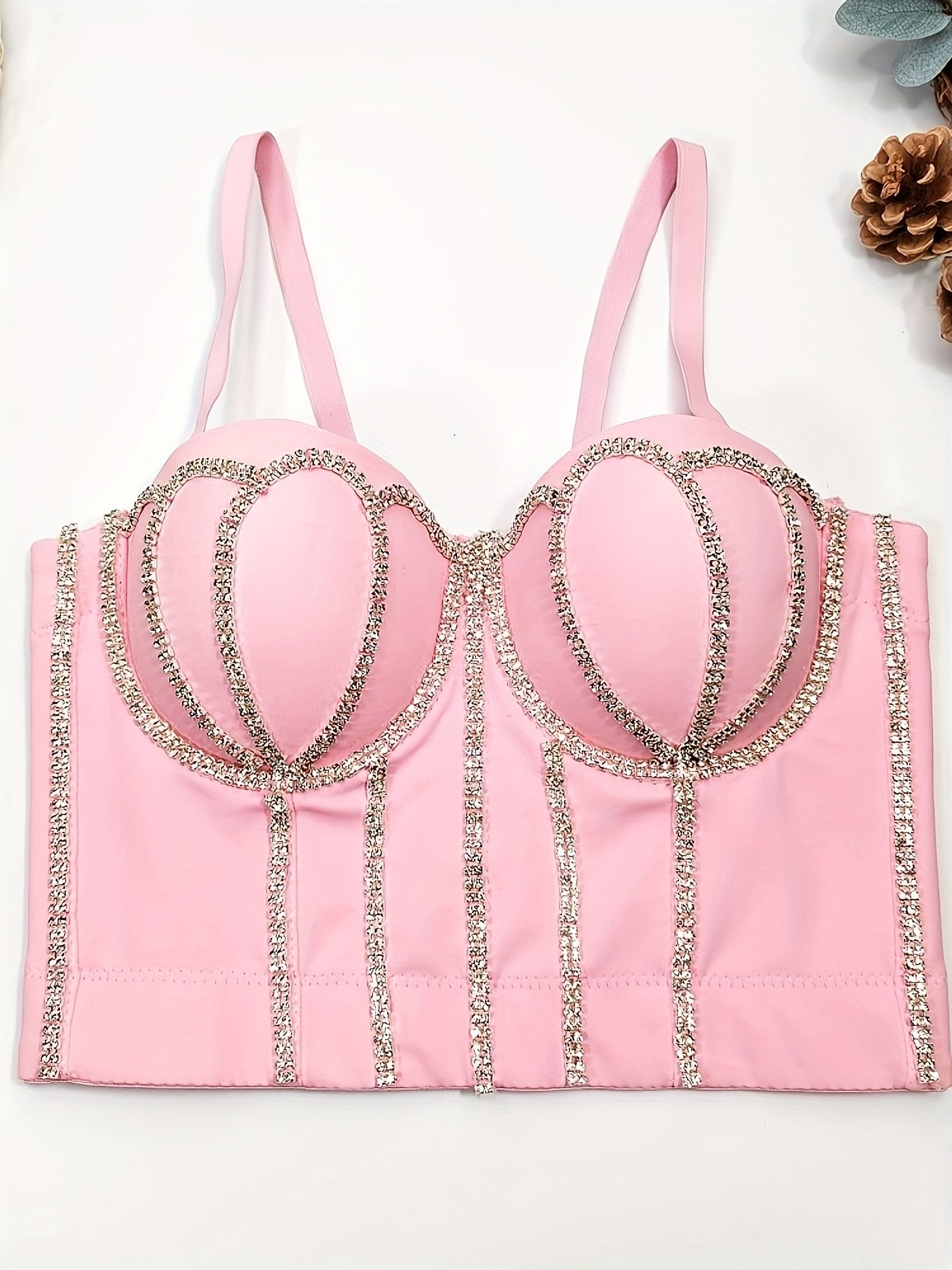 #8185 French Design Sleeveless Vest, Niche Shaping Underwear for Women, Fishbone Top with Studs and Shiny Rhinestones, Women'S Group Tightening Wrap Chest