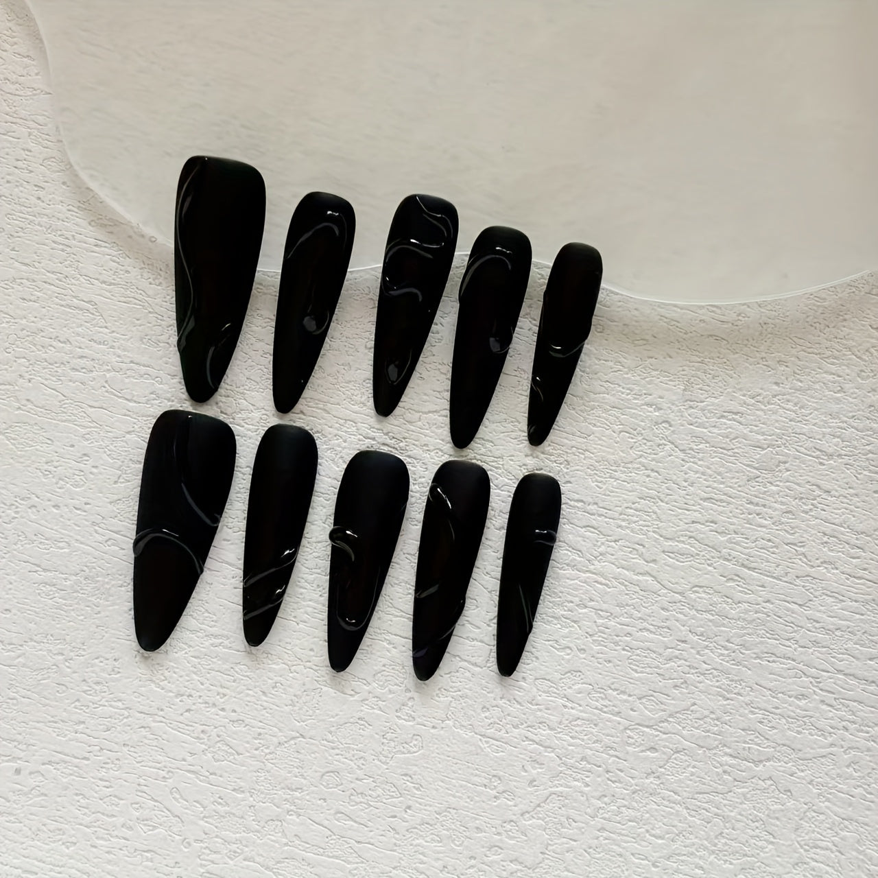 10pcs Handmade Press-On Nails - Black Matte Finish with 3D Purple Snake Design