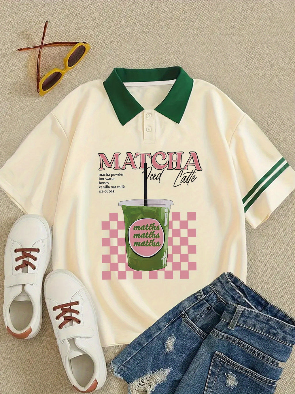 Matcha Latte Graphic Print Polo