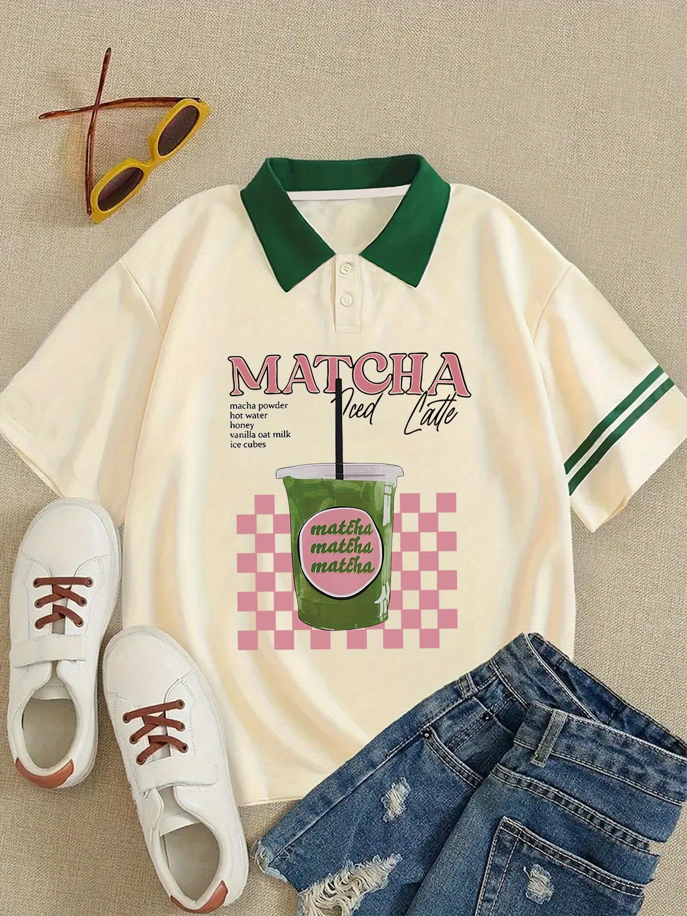 Matcha Latte Graphic Print Polo