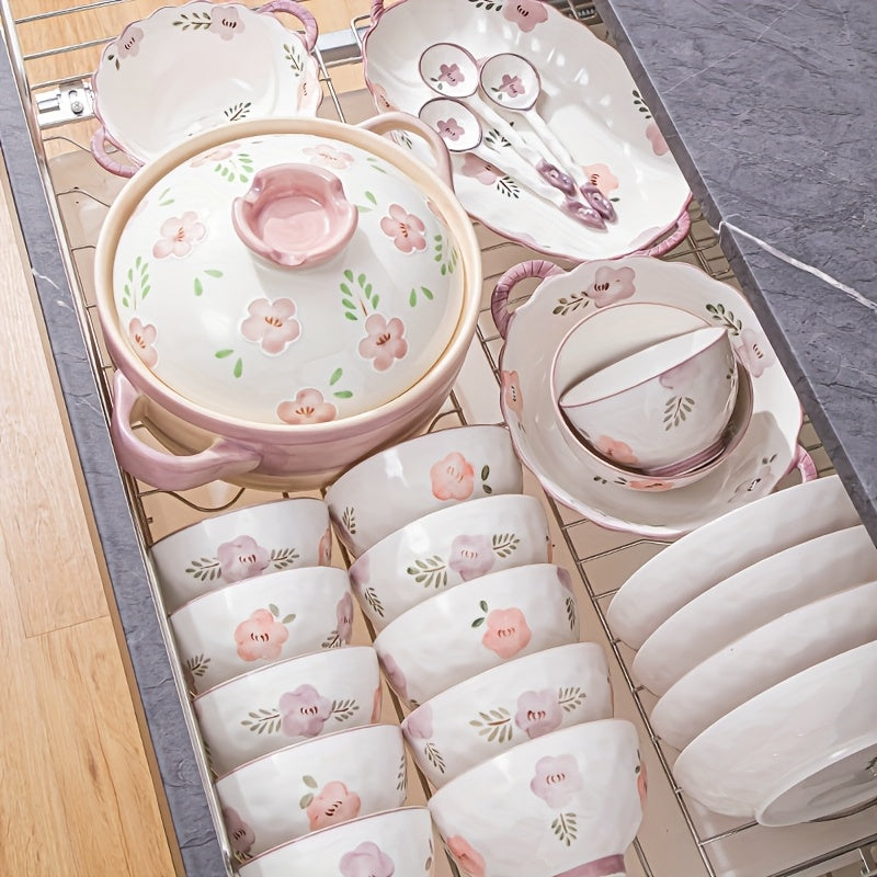 6/8/14pcs Ceramic Tableware, Underglaze Colored Ceramic Tableware Bowls And Plates