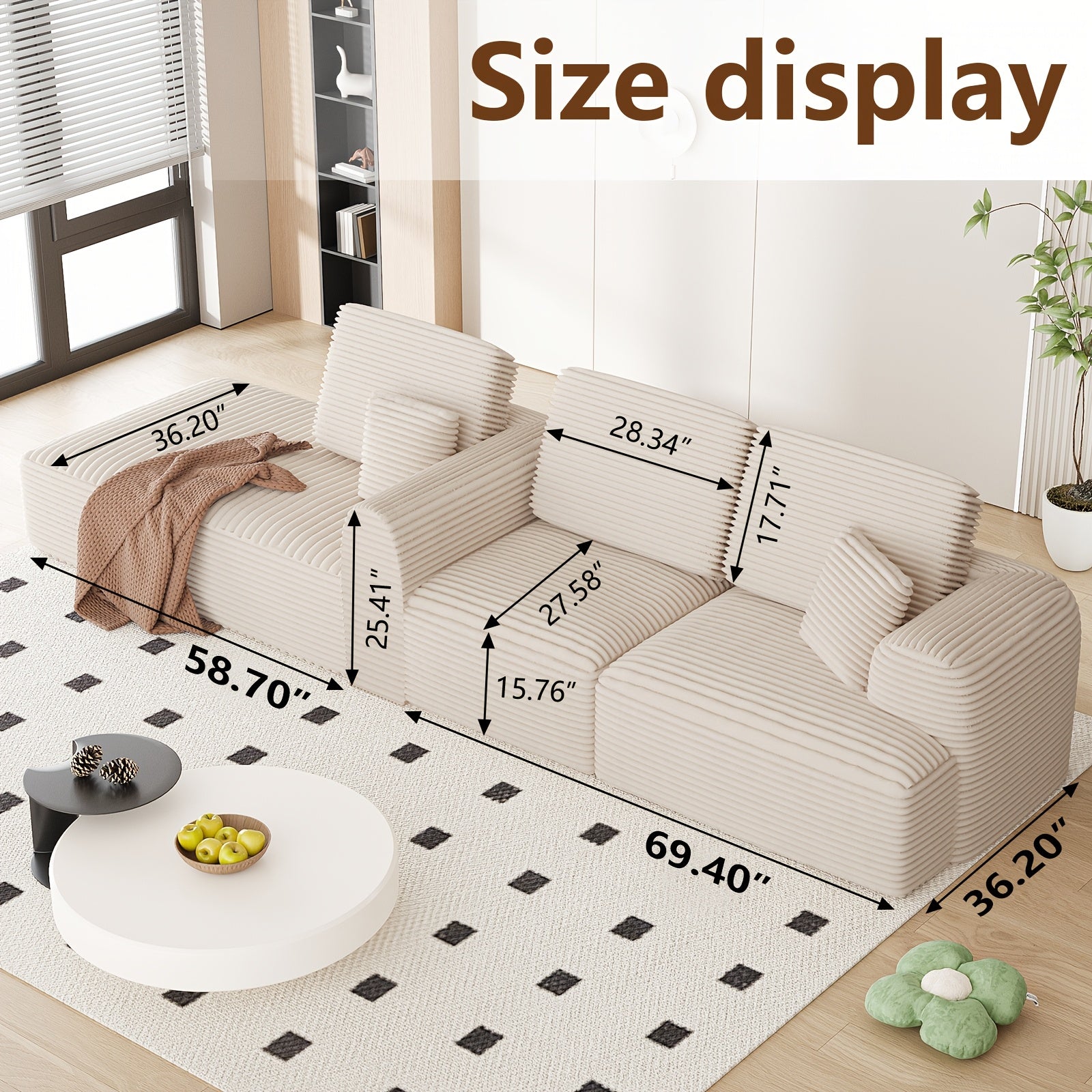 106 Inch Modular Segmented Sofa, L-shaped Leisure Combination Sofa