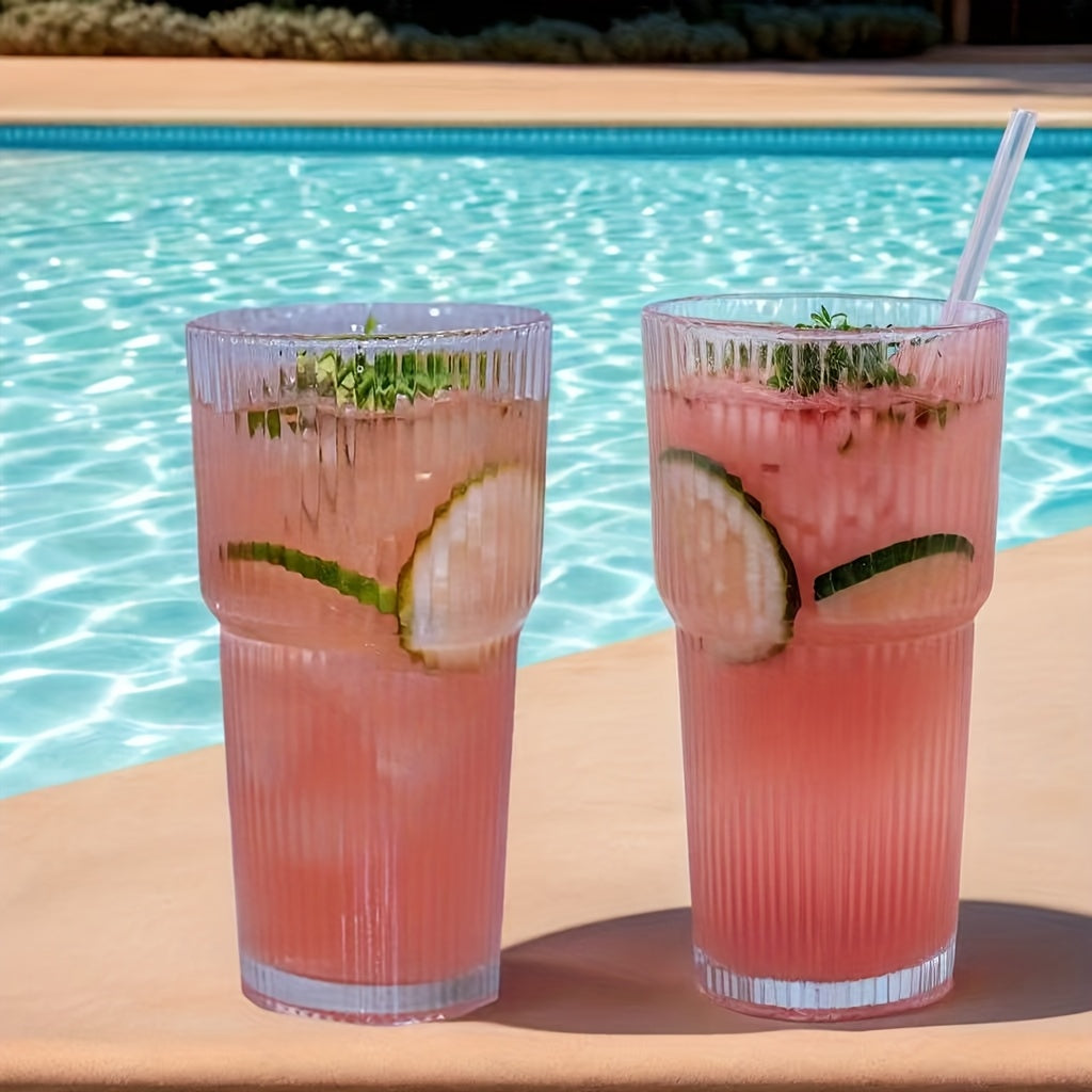 {1/2/4pcs] LDQ Striped Glass Cups with Straws & Lids