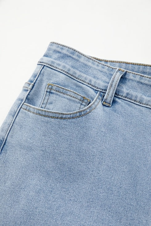 Denim Curved Bow Side Pocket Straight Trousers