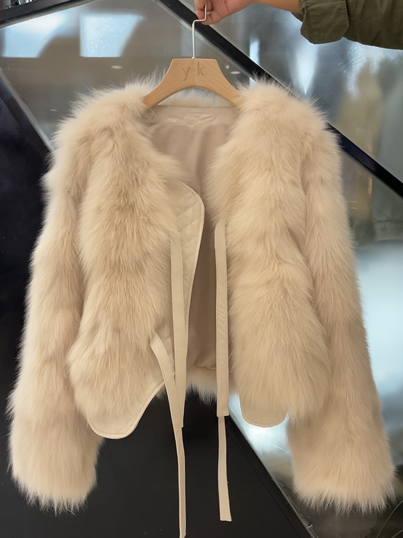 Elegant Fur-like Exterior, H-Silhouette Short Jacket