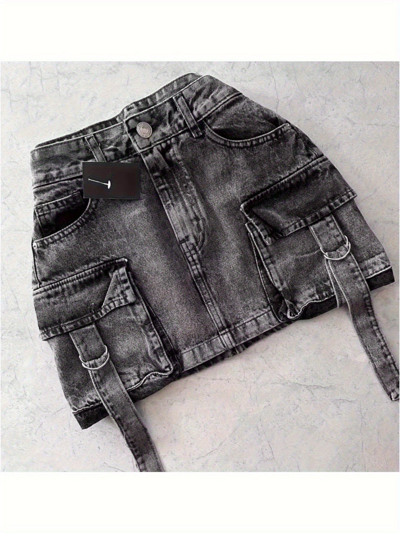 High-Waisted Black Denim Mini Skirt