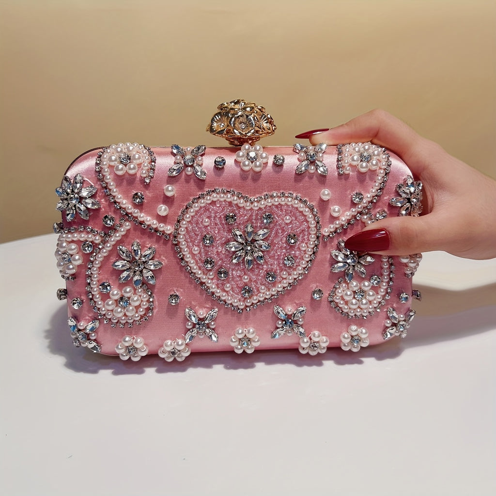 Beaded Clutch Handbag with Detachable Strap
