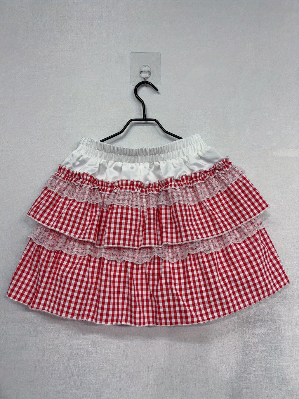Plaid Print Lace Trim Elastic Waist Mini Skirt