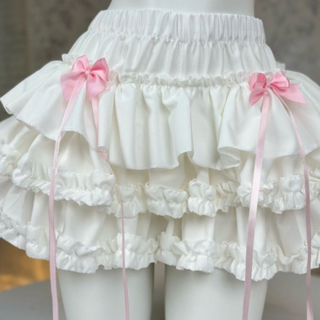 Mini Skirt with Elastic Waistband & Pink Bow Details