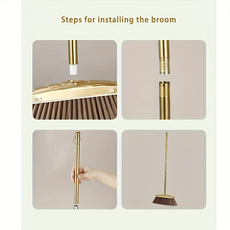 Extra-Long Premium Golden Stainless Steel Broom with Serrated Edge