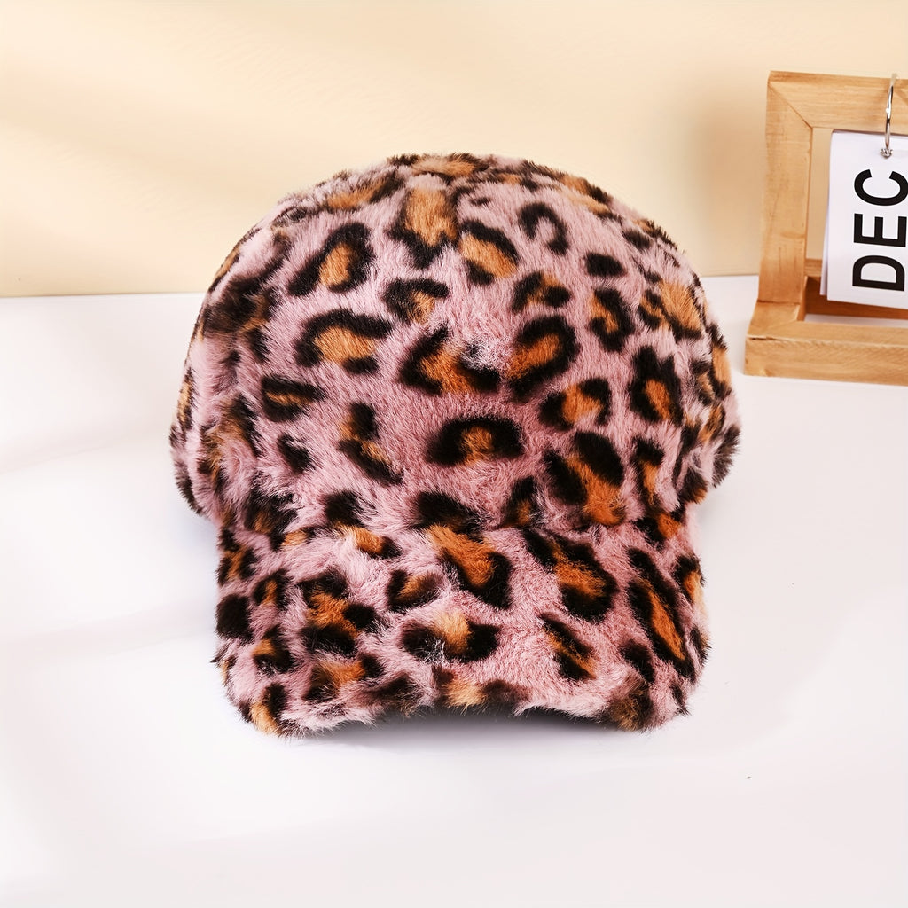 Leopard-Print Plush Baseball Cap