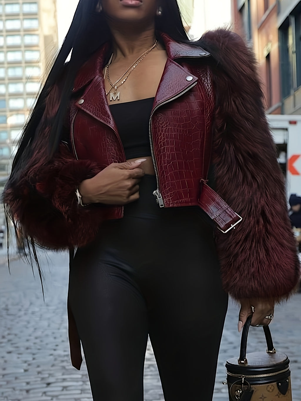 Fluffy Faux Leather Short Jacket