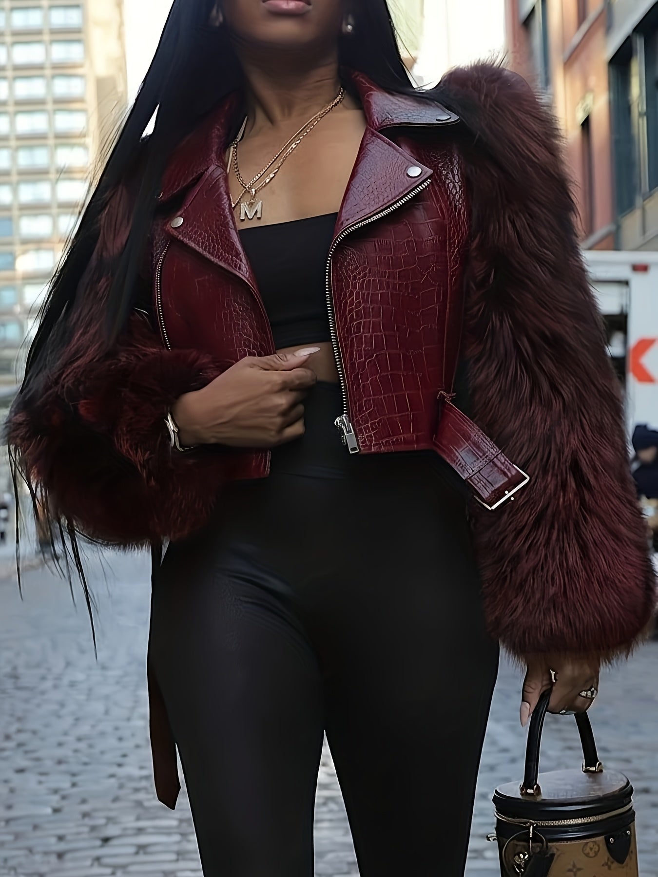 Fluffy Faux Leather Short Jacket