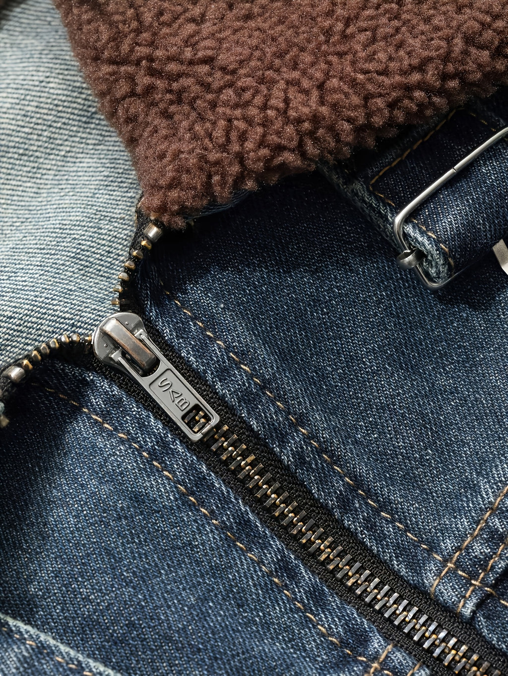 Denim Jacket with Teddy Fleece Collar & Lapel