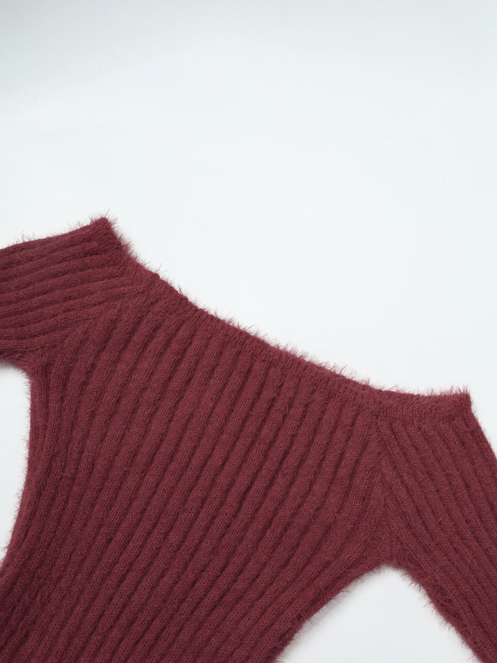 Off-the-Shoulder Burgundy Fuzzy Bodycon Dress