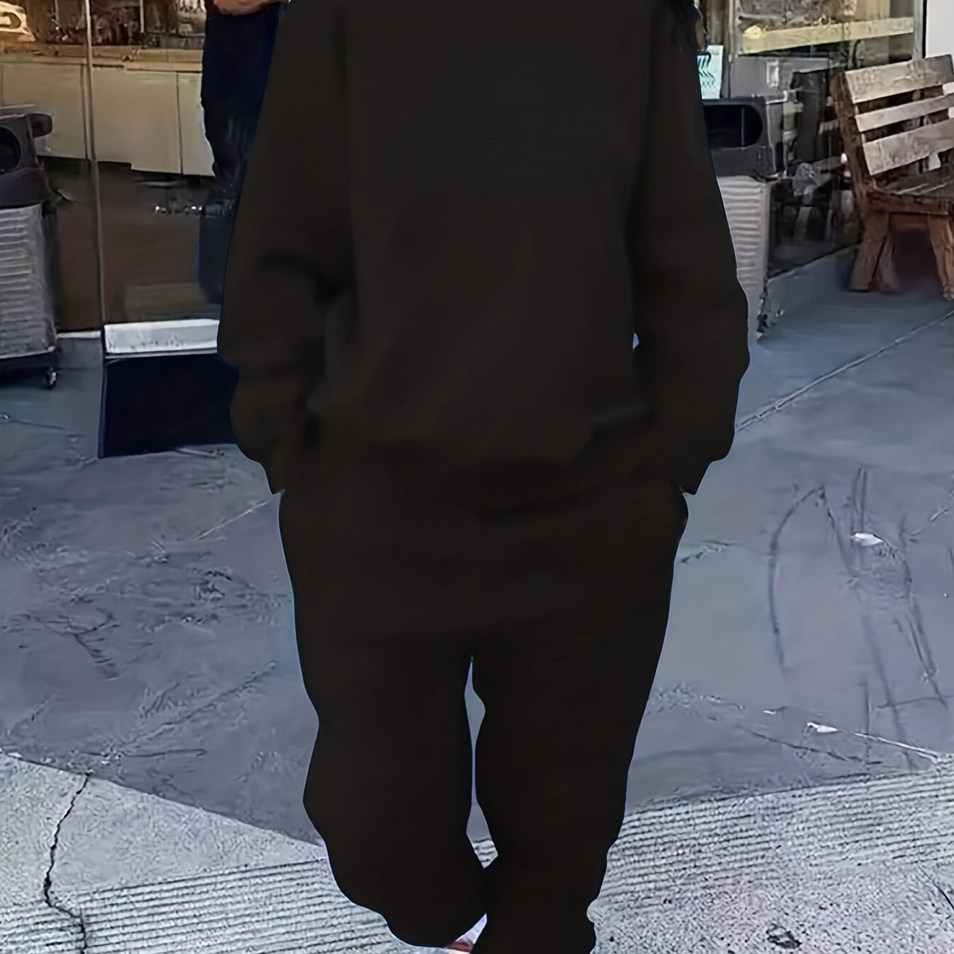 Solid Color Round Neck Sweatshirt and Sweatpants