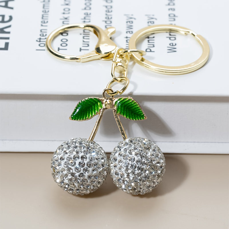 Rhinestone Cherry Keychain
