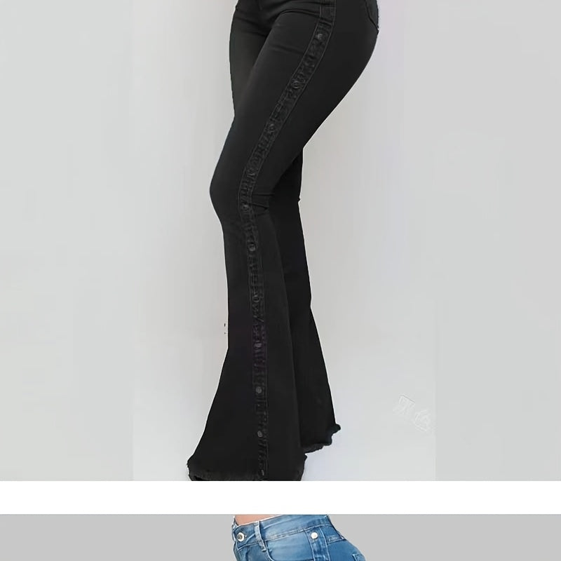 's Plus Size High-Waisted Wide-Leg Flared Bell-Bottom Jeans - Floor-Length Elastic Waist Trousers with Multi-Size Fit (Casual to Formal), All-Season for Commuting, Parties & - Durable Non-Sheer Pants