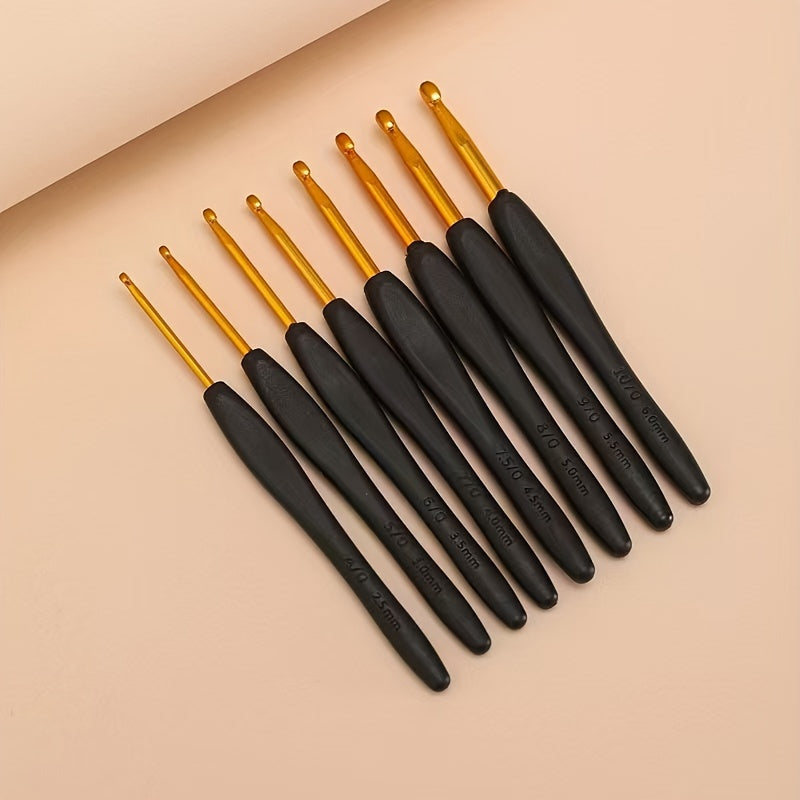 8pcs Black Plastic Soft Handle Crochet Hooks Set
