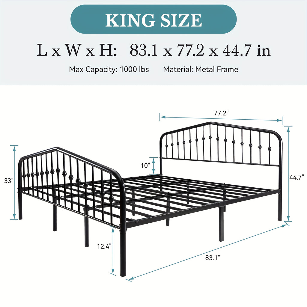 14'' Queen Size Heavy-Duty Wrought Iron Bed Frame
