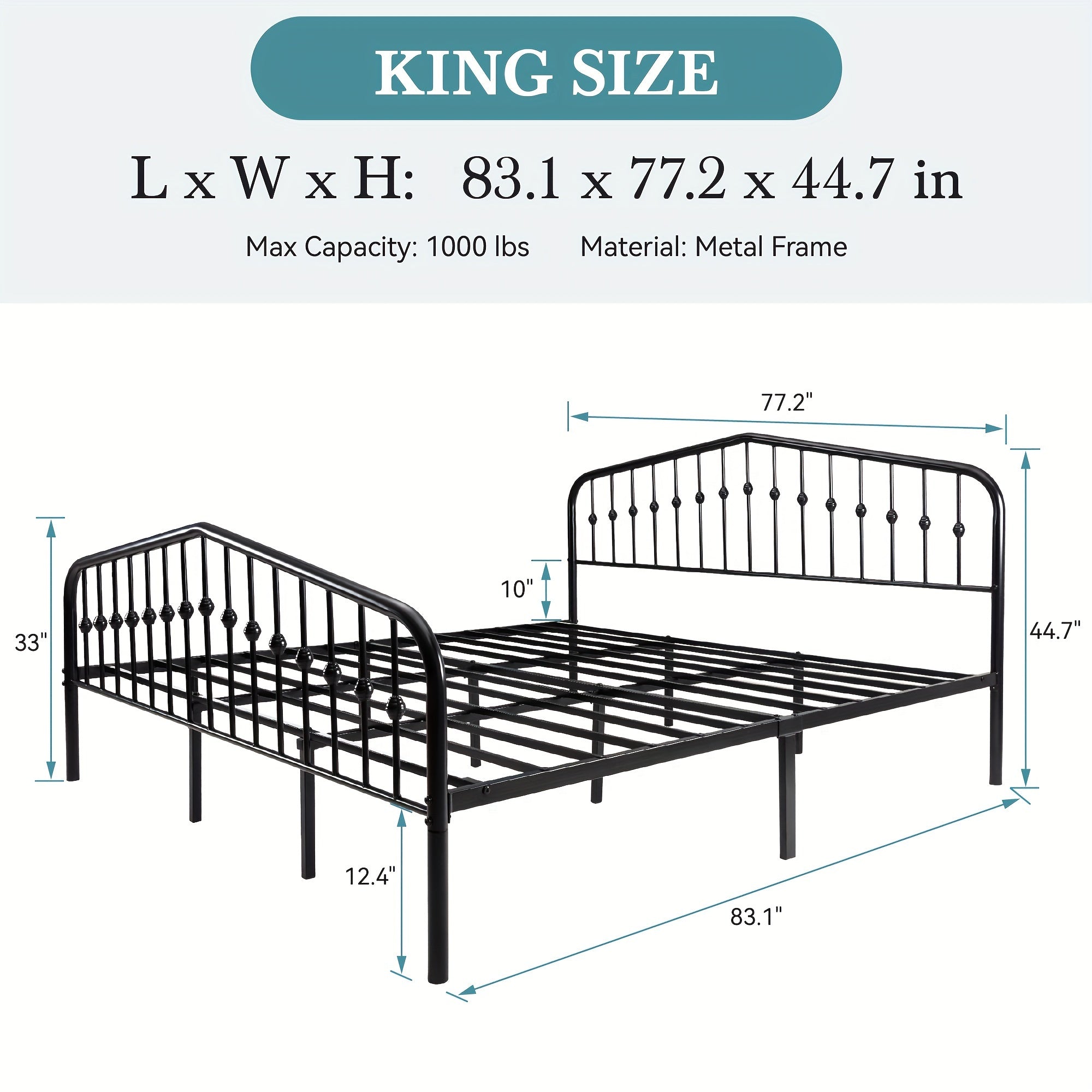 14'' Queen Size Heavy-Duty Wrought Iron Bed Frame