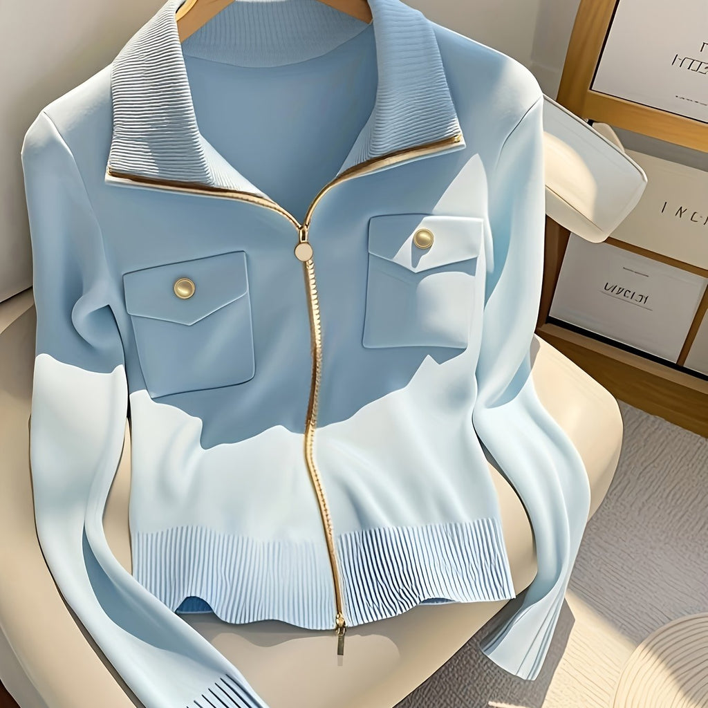 High-Neck Zip-Up Cardigan