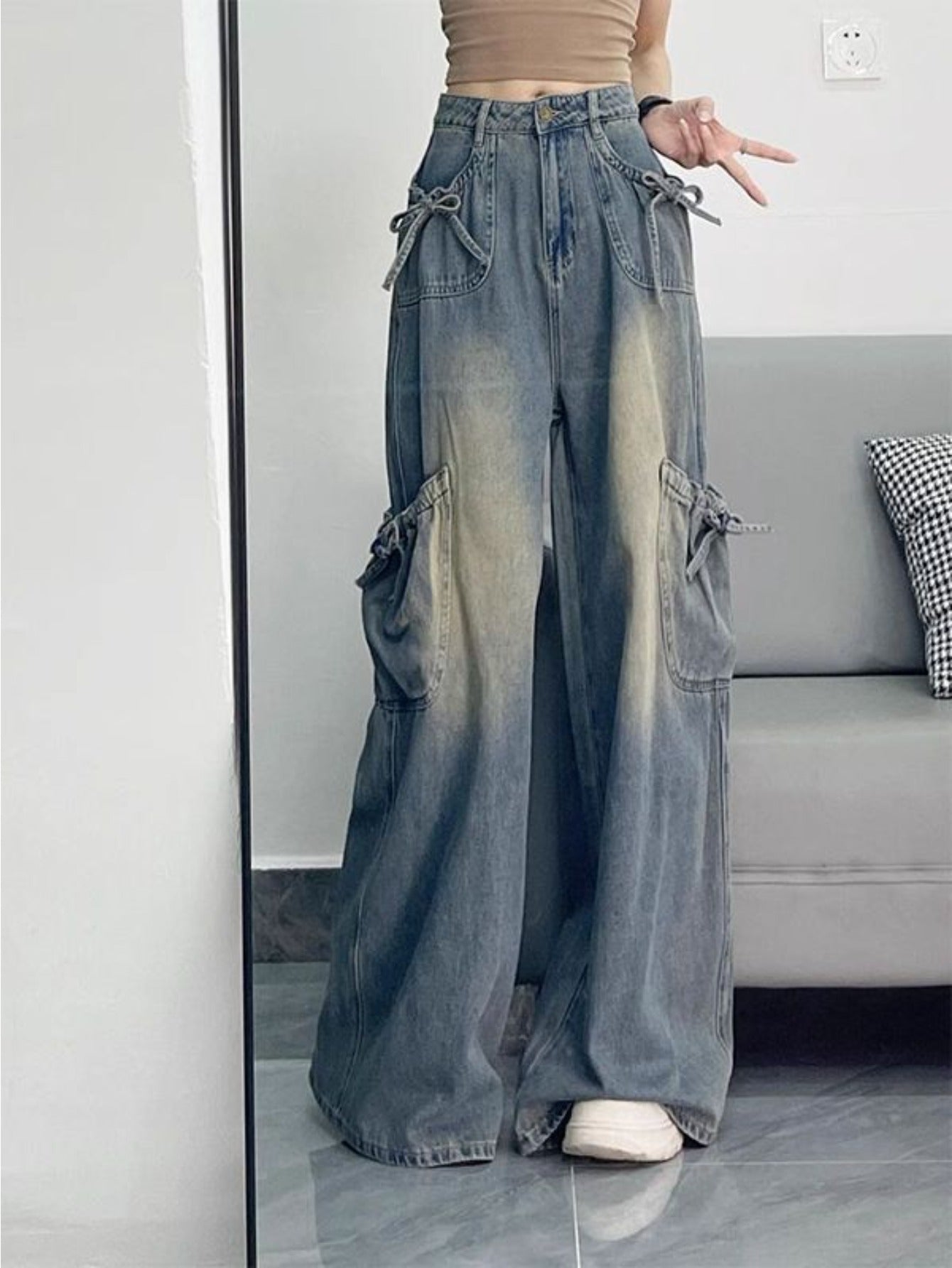 Women'S High-Waisted Vintage Jeans - Non-Belted Pants with Built-in Zipper Closure, Stretchy Wide-Leg Trousers for Casual & Formal Outfits - Retro Jeans for Women (Spring/Fall/Summer) - 2025 New Arrival, Petite Jeans for Wome