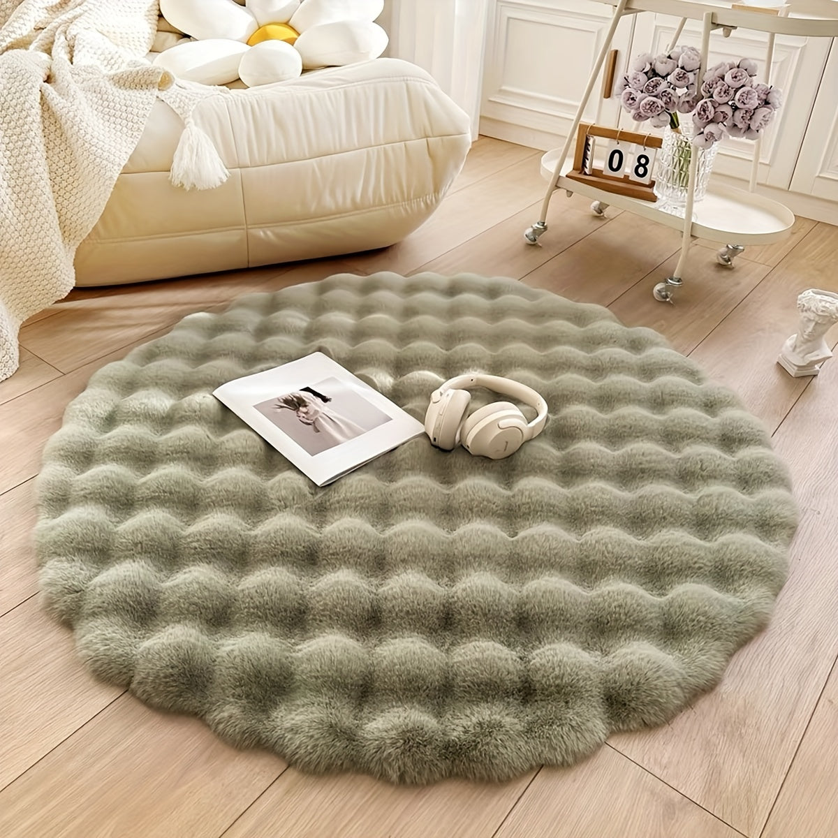 Round Bubble Fleece Rug