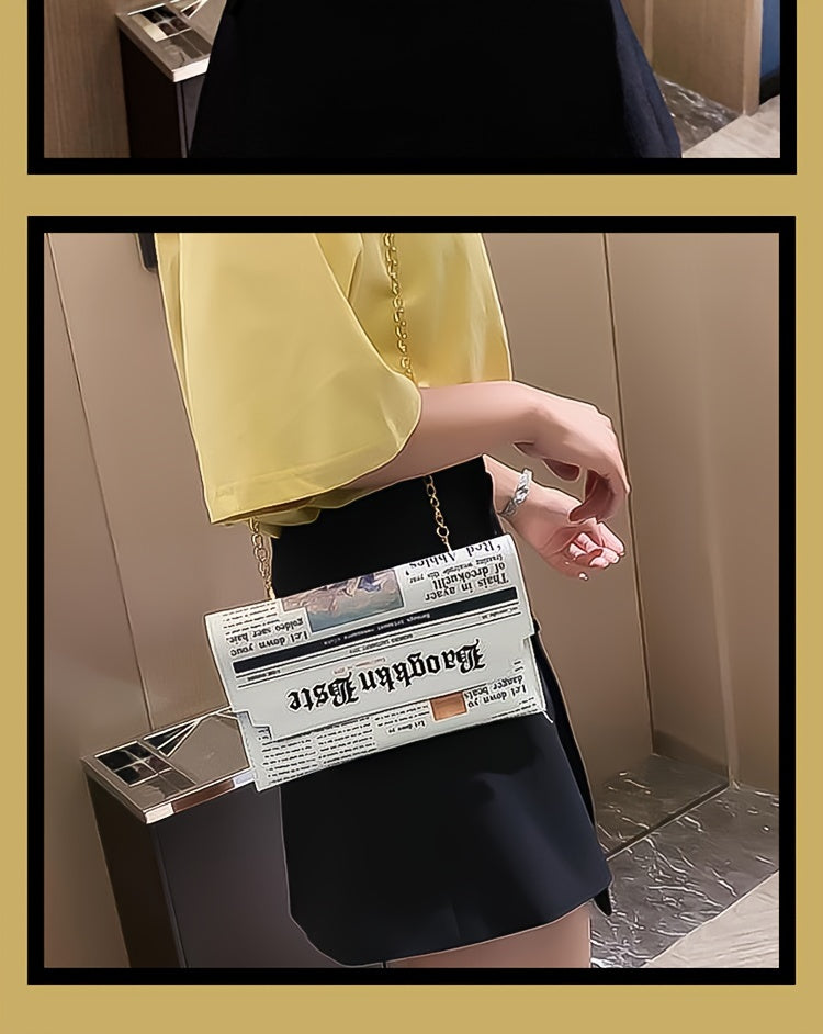 Trendy Chain Crossbody Newspaper Clutch Bag - Women's Envelope Flap Purse For Party Prom