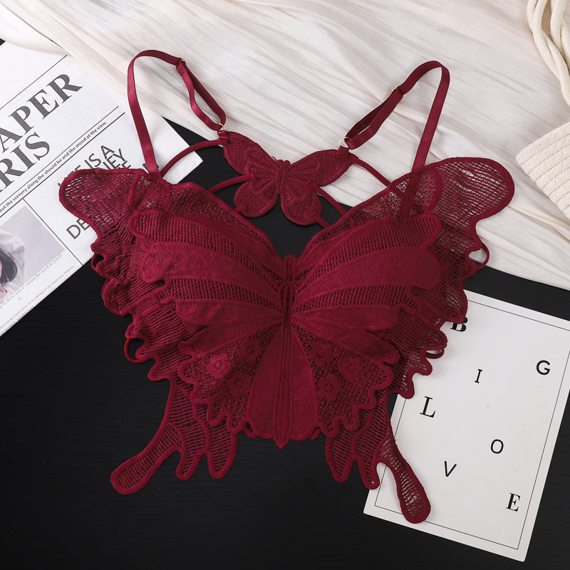 Lace Bra with Butterfly Jacquard Embroidery & Floral Lace Trim