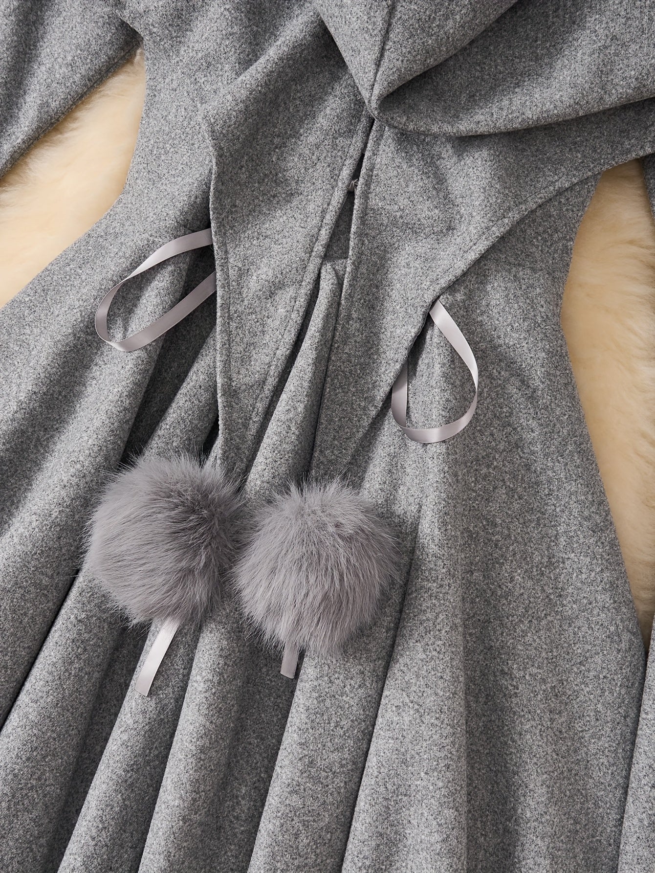 Winter Coat & Dress Set with Faux Fur Collar & Waist-Cinching Belt