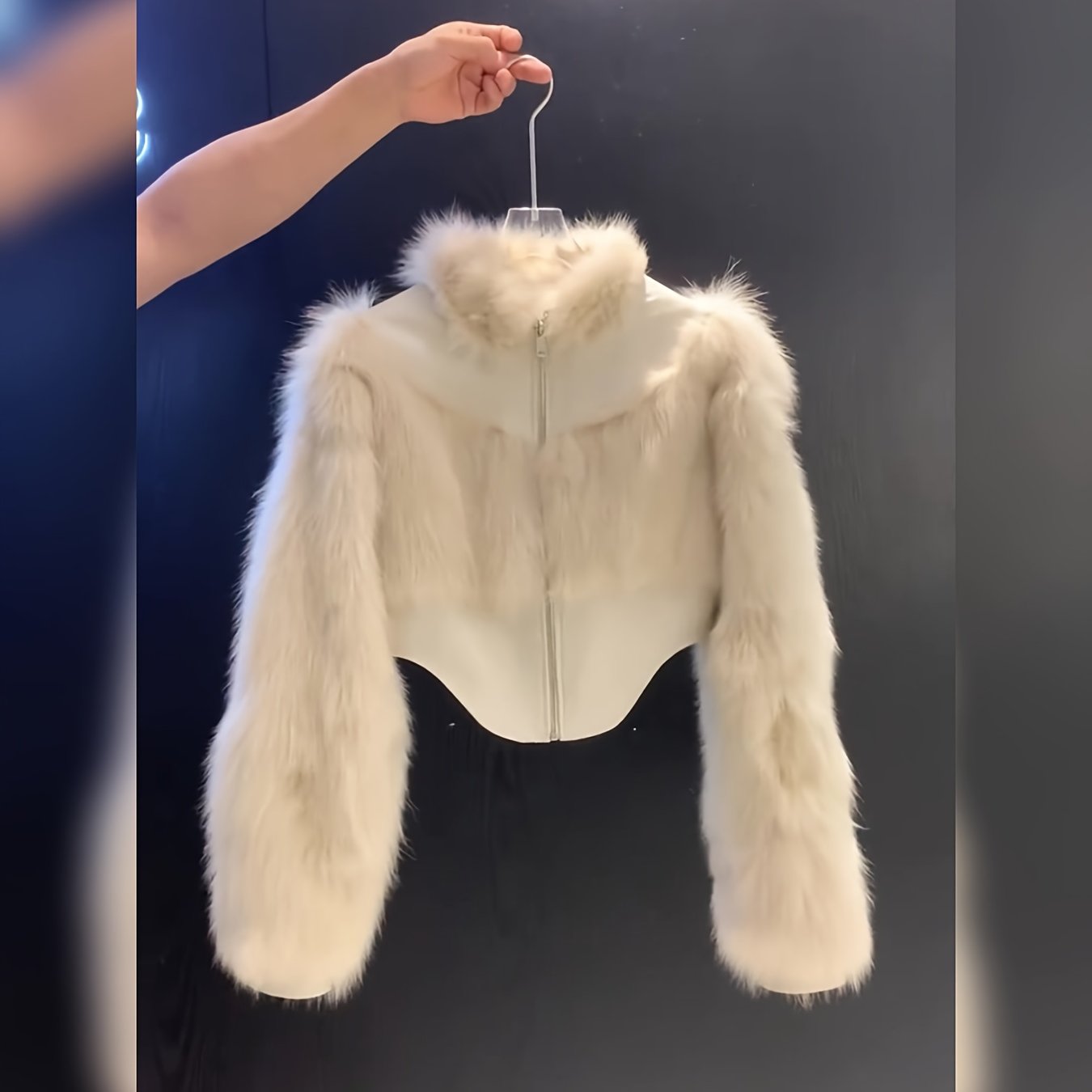 White Plush Fur Trim Short Jacket