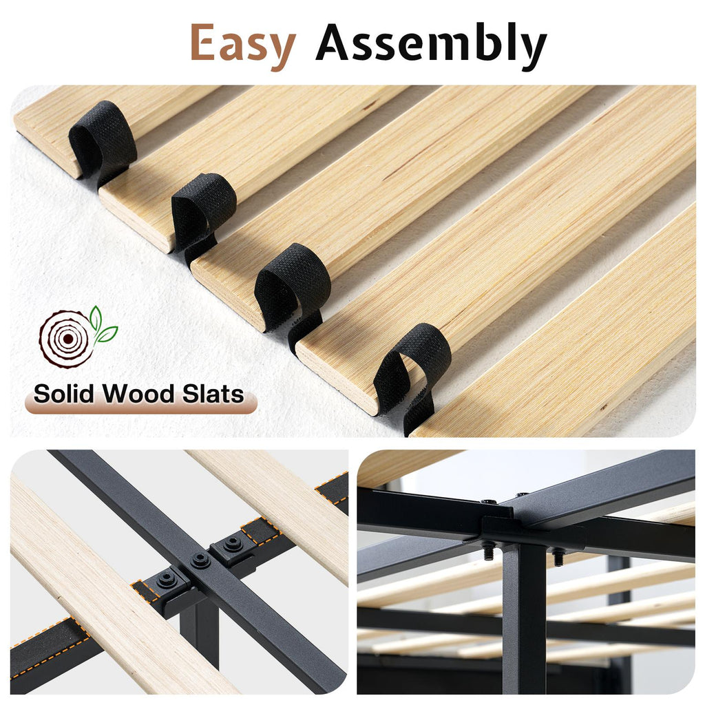 Modern California King Size Bed Frame with Electric Fireplace