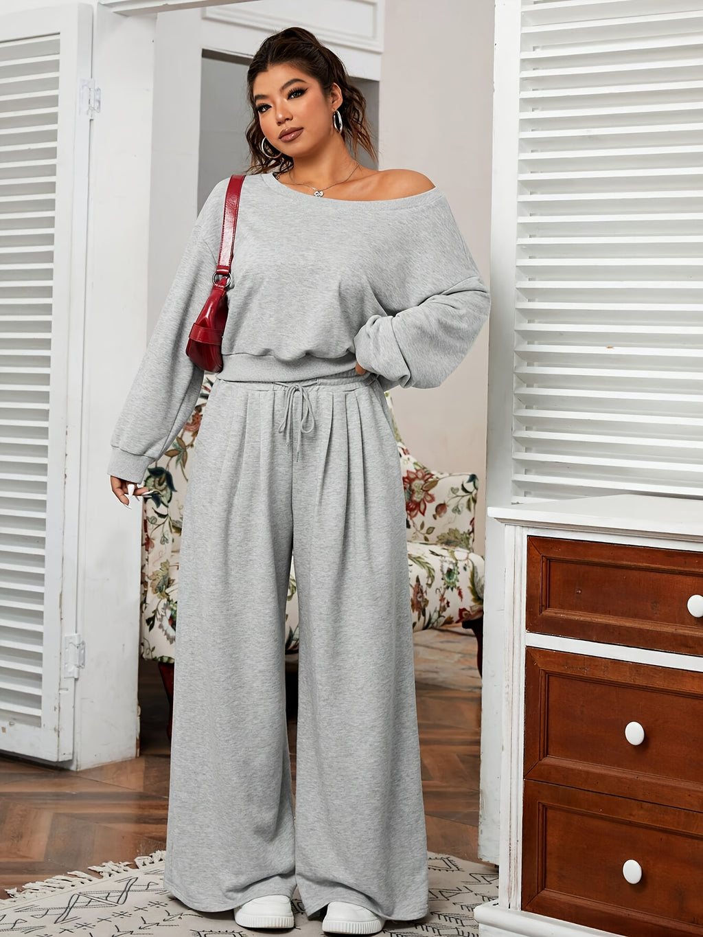 Casual Sweatshirt and Wide Leg Pants Set