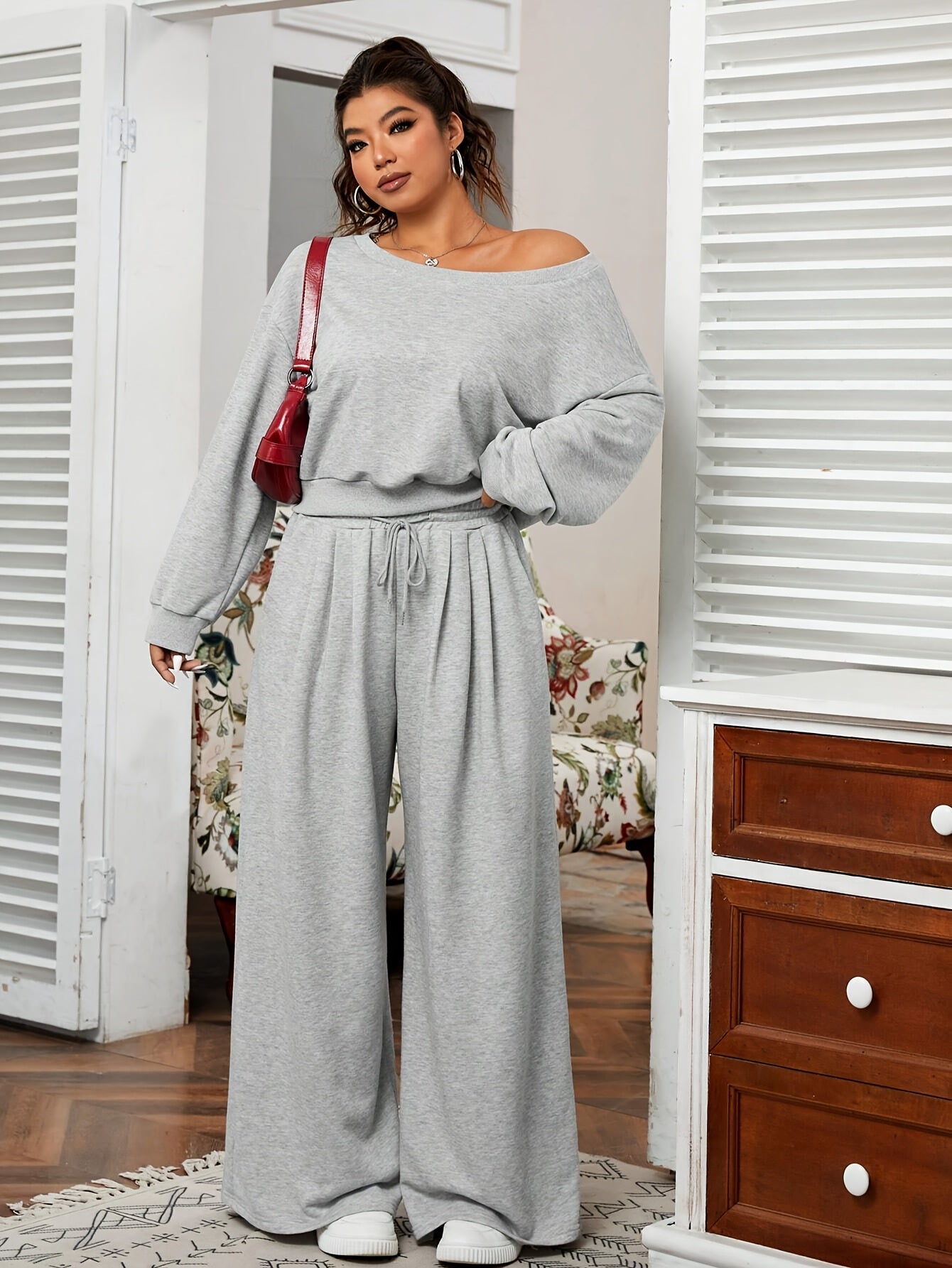 Casual Sweatshirt and Wide Leg Pants Set