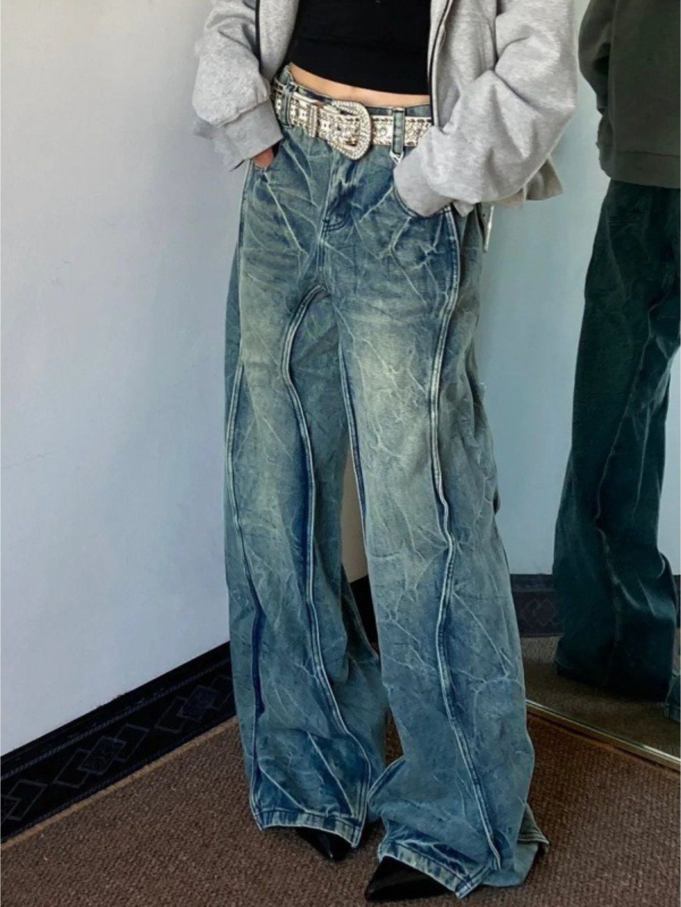 Distressed Wide-Leg Jeans