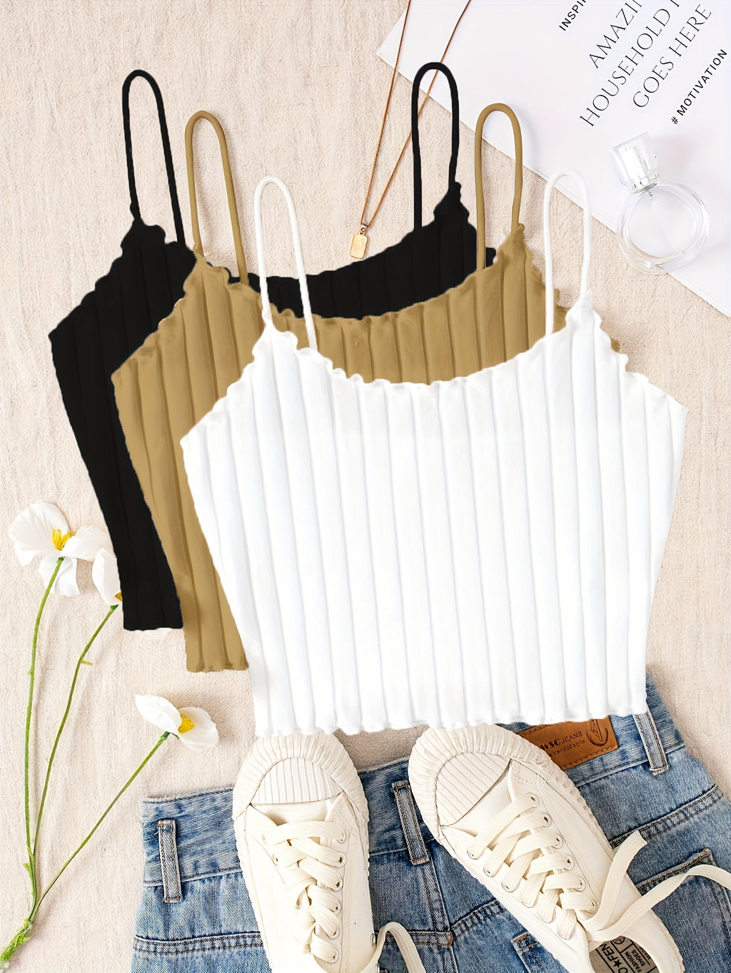 Womens Summer Clothing Bras for Women - Set of Three Spaghetti Strap Slingback - Elegant Viscose Smooth Fabric