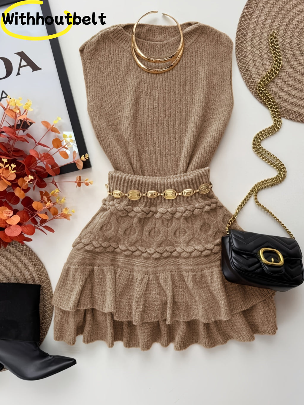 Women's Fashion Pleated Mini Skirt + Vest Sweater Set, Winter Skirts For Women, Skirts For Women