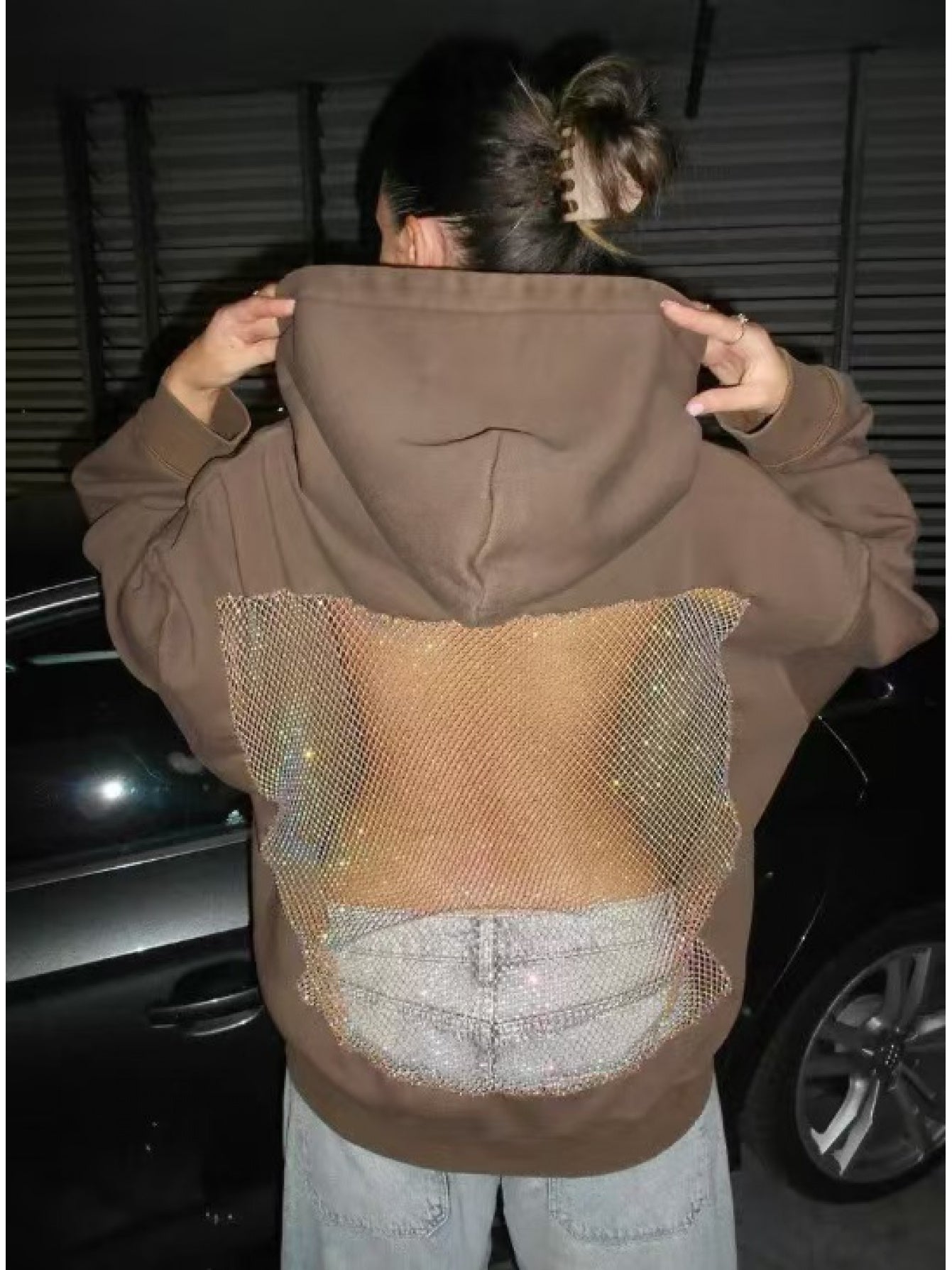 Semi-Sheer Mesh Hooded Sweatshirt