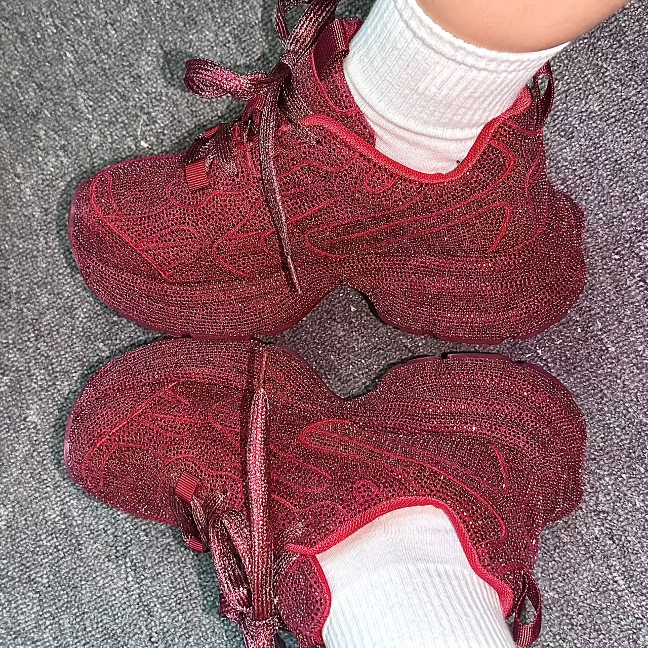 Shiny Rhinestone-Embellished Low-Top Lace-Up Shoes