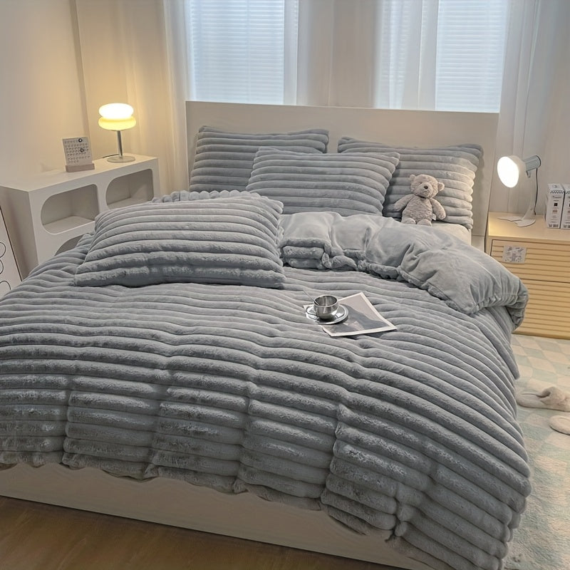 3pcs Simple Solid Color Flannel Quilt Cover Set