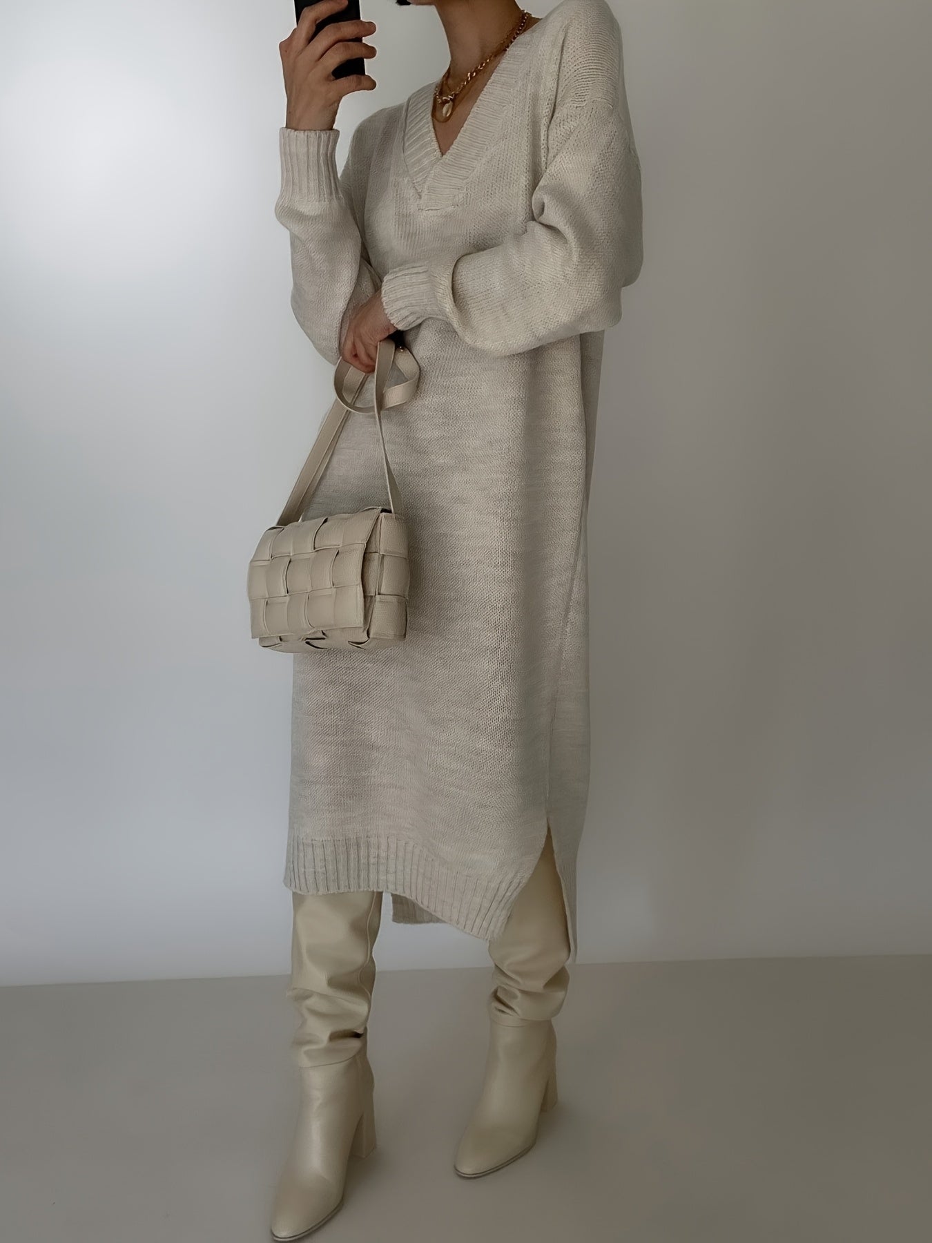 V-Neck Sweater Dress