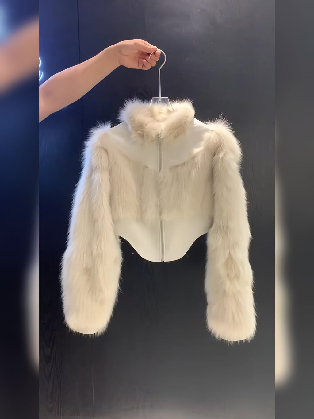 White Plush Fur Trim Short Jacket