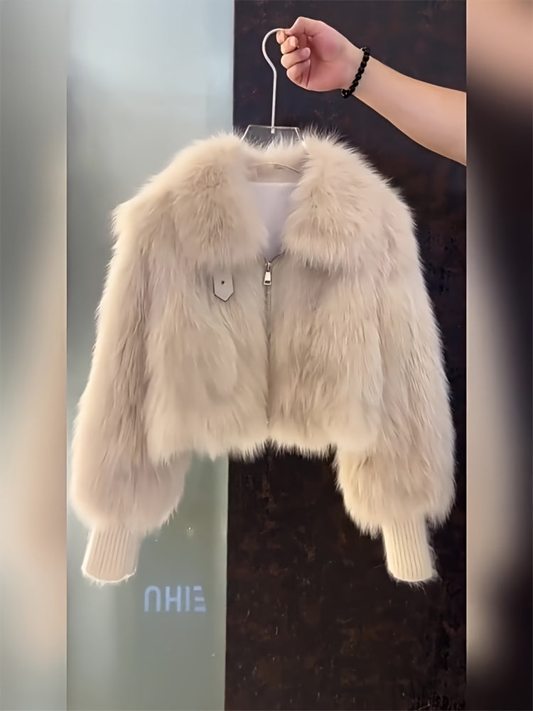 Faux-Fur Jacket with Hood-like Collar