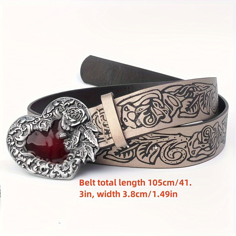 Vintage Knurling Belt Red Heart Shape